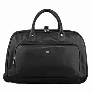 Statesman Overnighter Leather Trolley Bag in Black Color