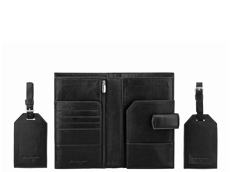 Travel Leather Wallet with 2 full grain leather luggage tags in black color Travel Leather Wallet with 2 full grain leather luggage tags in black color