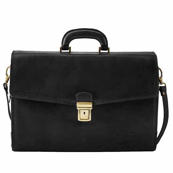 Cavalry Men's Leather Business Bag - Antique Tan, Black Color