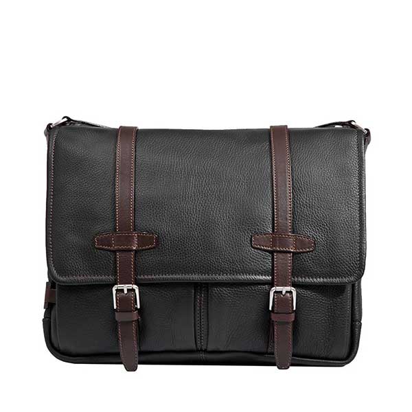 Leather City Messenger Bag - Blue, Brown & Black