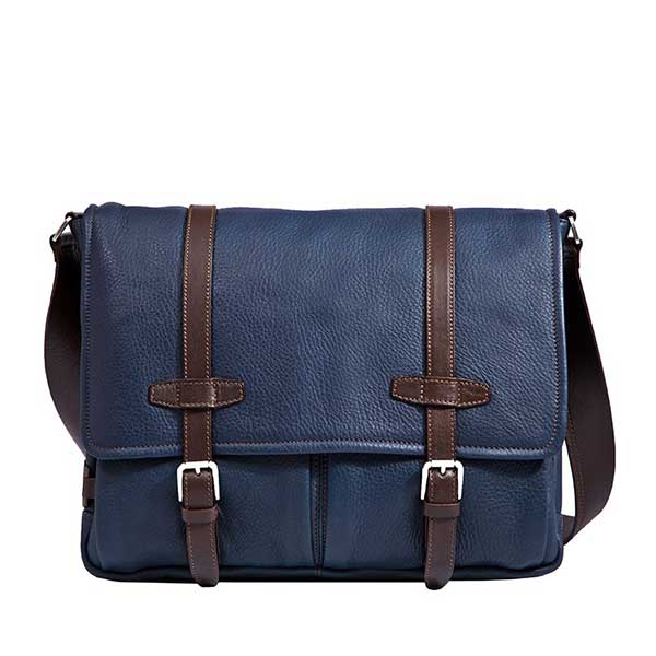 Leather City Messenger Bag - Blue, Brown & Black